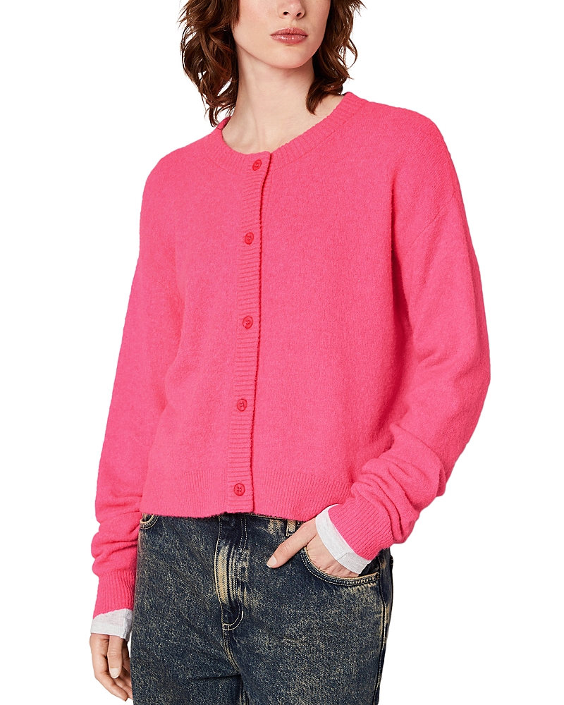 American Vintage Vitow Cropped Knit Cardigan Round Neck In Rose