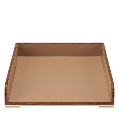 Classic Croc Embossed Leather Paper Tray in Chestnut