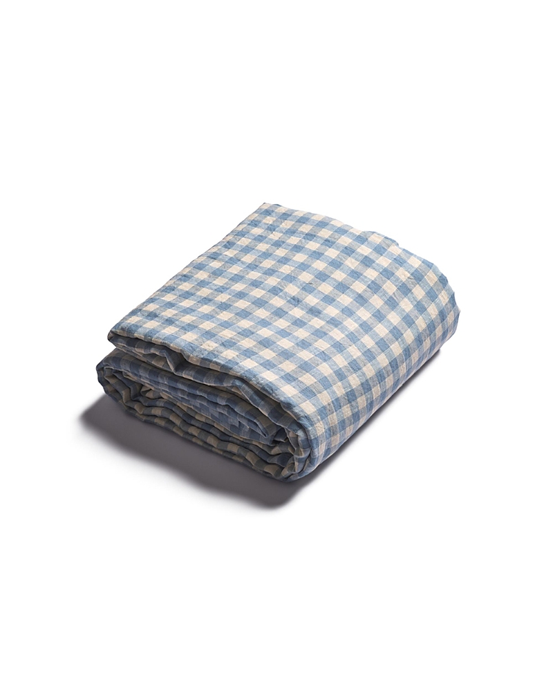 Piglet In Bed Gingham Linen Duvet Cover, Twin In Warm Blue Gingham