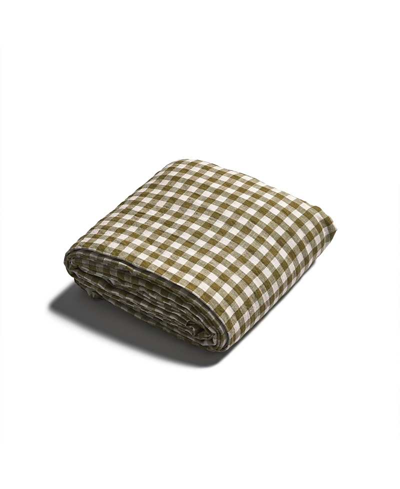Piglet In Bed Gingham Linen Duvet Cover In Botanical Green Gingham