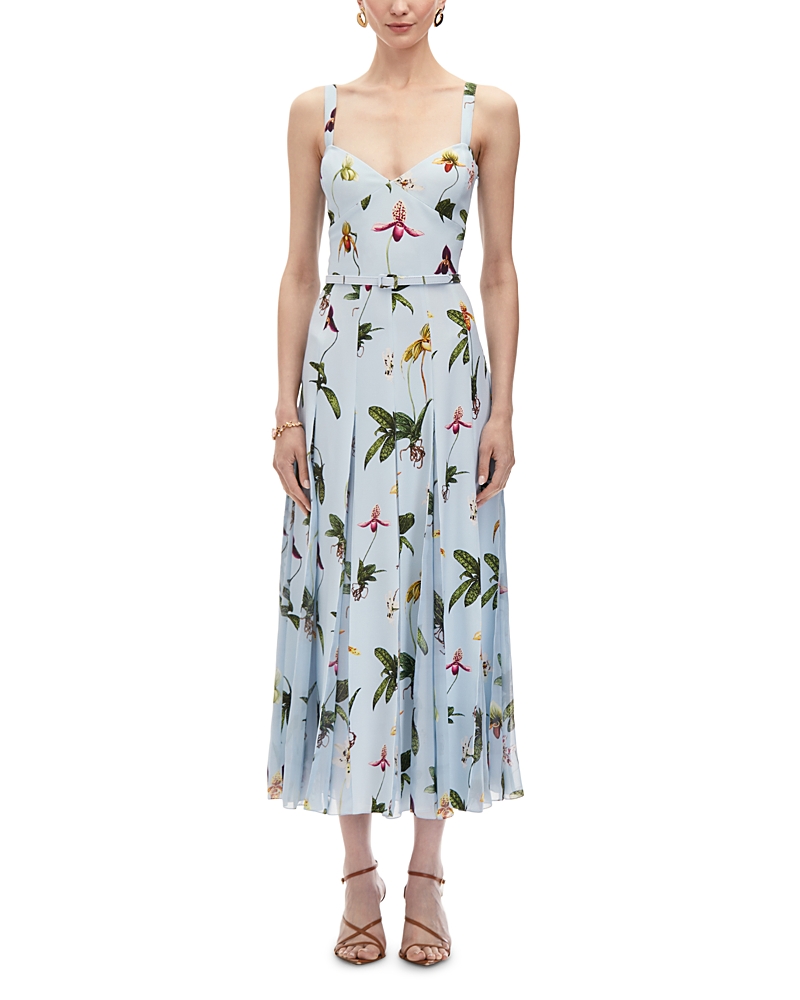 Oscar de la Renta Orchid Chiffon Pleated Maxi Dress