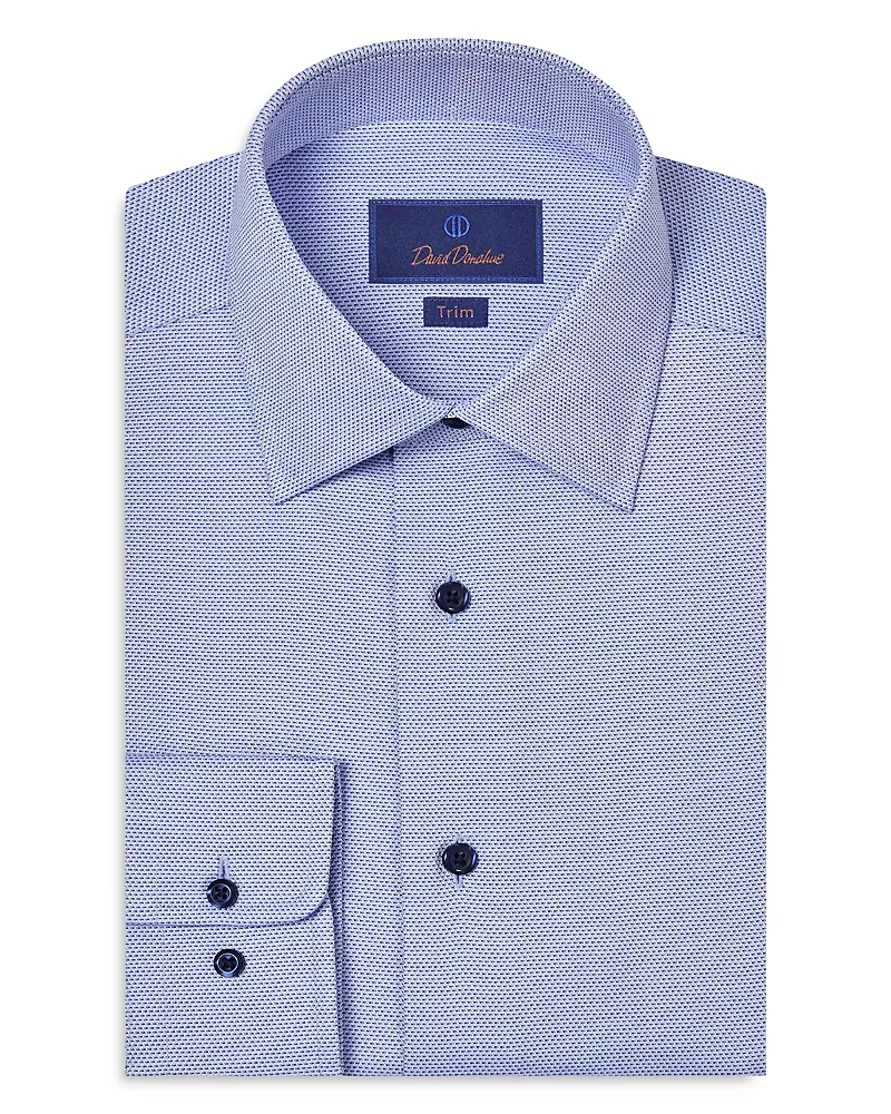 David Donahue Trim Fit Micro Geometric Dobby Dress Shirt