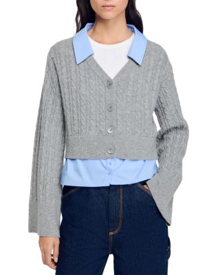 Sandro April Layered Cable Knit Cardigan