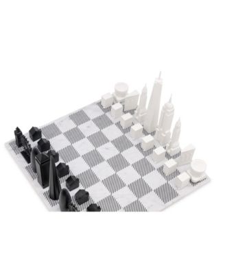Chess Set Acrylic LONDON vs NEW YORK with Marble Hatch Board