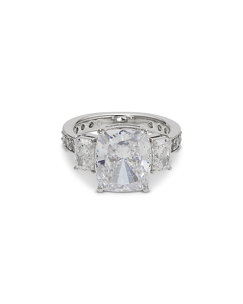 NADRI CUBIC ZIRCONIA THREE STONE COCKTAIL RING IN RHODIUM PLATED