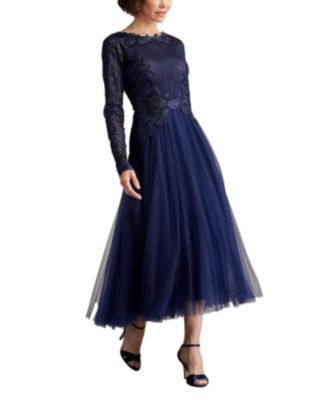 Tadashi Shoji Saitta Embroidered Tulle Midi Dress