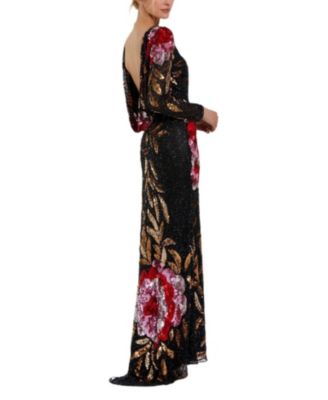 Floral Patter Sequin Long Sleeve Dress