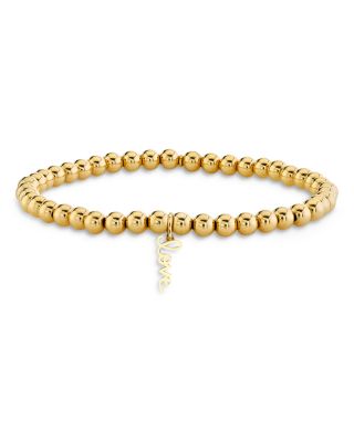 14K Yellow Gold Pure Love Script Beaded Stretch Bracelet