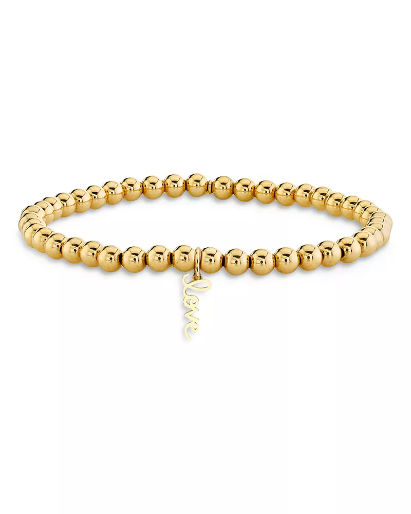 Sydney Evan 14K Yellow Gold Pure Love Script Beaded Stretch Bracelet