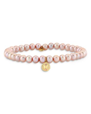 Sydney Evan - 14K Yellow Gold Wicked Glinda Butterfly Charm Pink Freshwater Pearl Bracelet