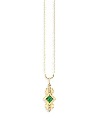 Sydney Evan - Wicked x Sydney Evan 14K Yellow Gold Art Deco Malachite Charm Necklace, 18"