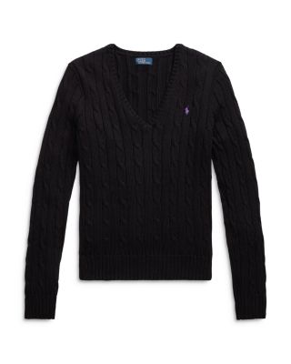 Women's Cable Knit Cotton V Neck Sweater