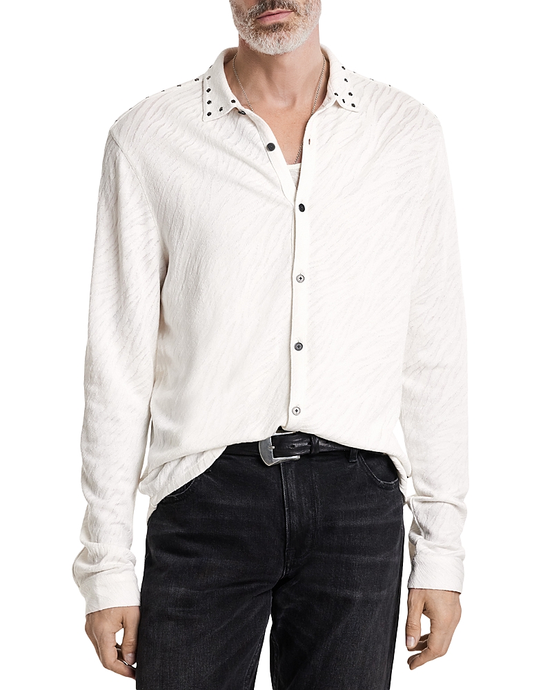 John Varvatos Franz Regular Fit Studded Jacquard Shirt In White