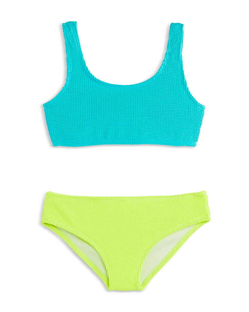Shop Limeapple Girls' Izy Crinkle Tie Front Two Piece Swimsuit - Little Kid, Big Kid In Neon