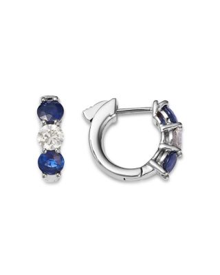 14K White Gold Sapphire & Diamond Hoop Earrings