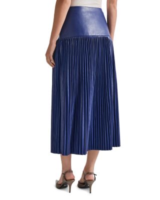 Faux Leather Drop Waist Pleated Midi Skirt