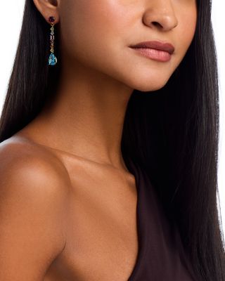 14K Yellow Gold Blue Topaz Linear Earrings