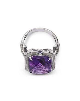 14K White Gold Amethyst & Diamond Ring