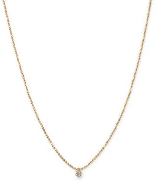 14K Yellow Gold Diamond Solitaire Necklace, 16"