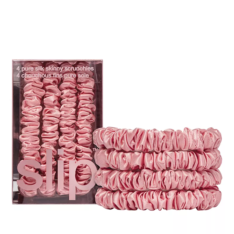 slip Pure Silk Back to Basics Skinny Scrunchies in Rose, Set of 4