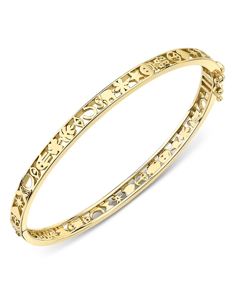 Sydney Evan 14k Yellow Gold Diamond Open Icon Hinge Bangle Bracelet In Gold