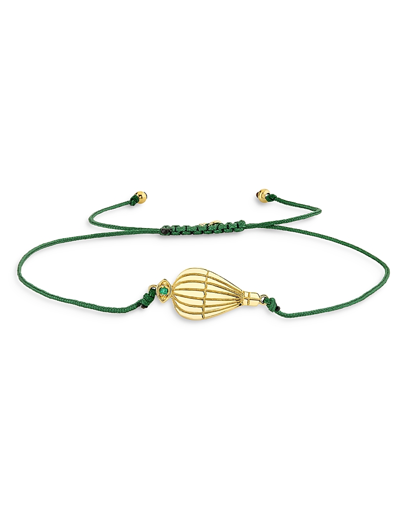 Sydney Evan Wicked x Sydney Evan 14K Yellow Gold Emerald Hot Air Balloon Green Cord Slider Bracelet