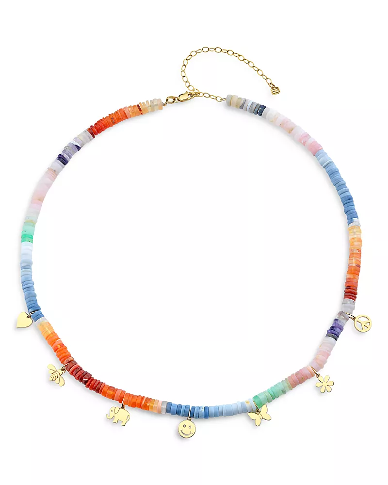 Sydney Evan 14K Yellow Gold Pure Multicolor Opal Beaded Charm Necklace, 18