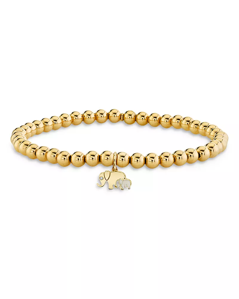 Sydney Evan 14K Yellow Gold Elephant Family Charm Bracelet