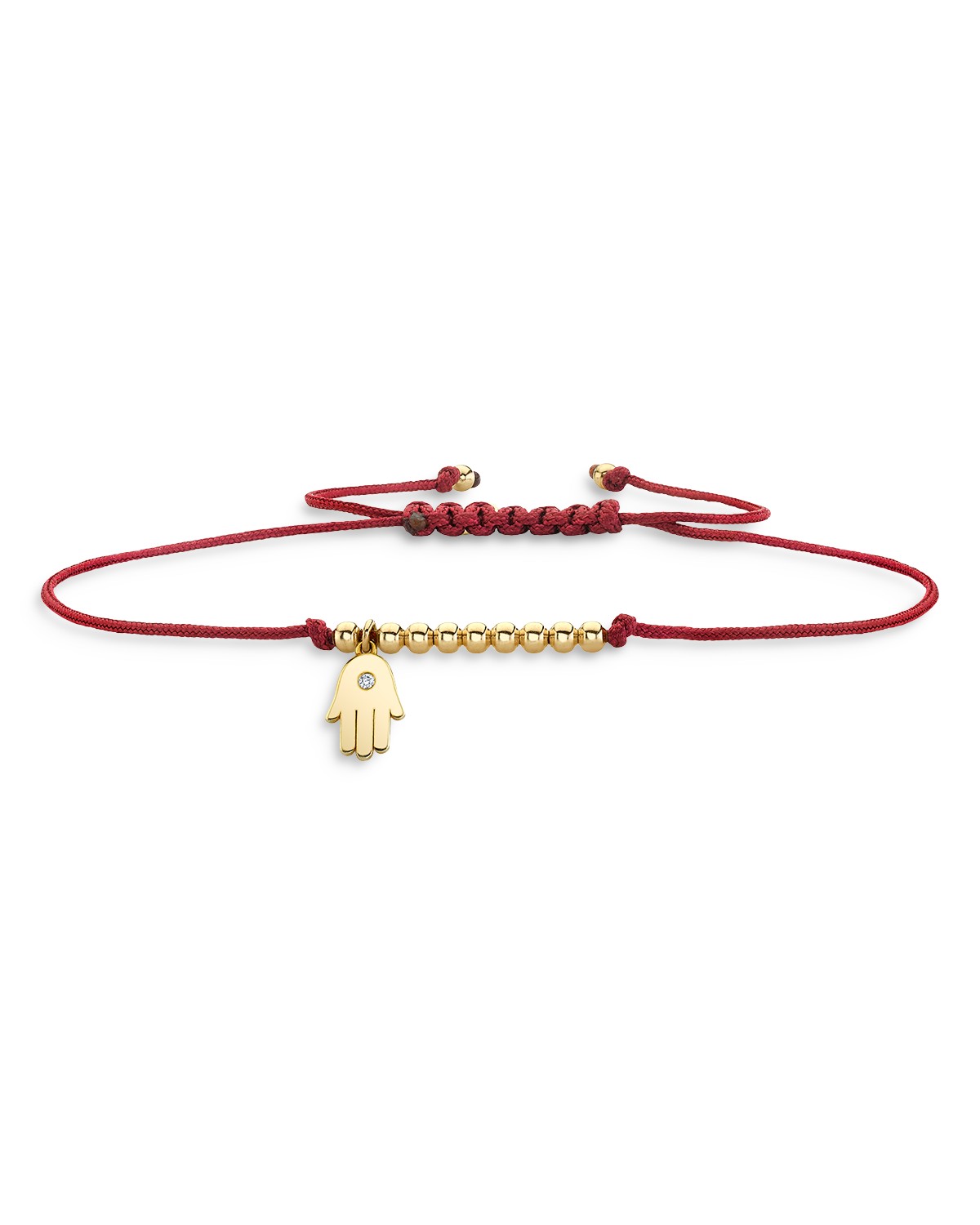 14K Yellow Gold Diamond Hamsa Charm Red Cord Bracelet