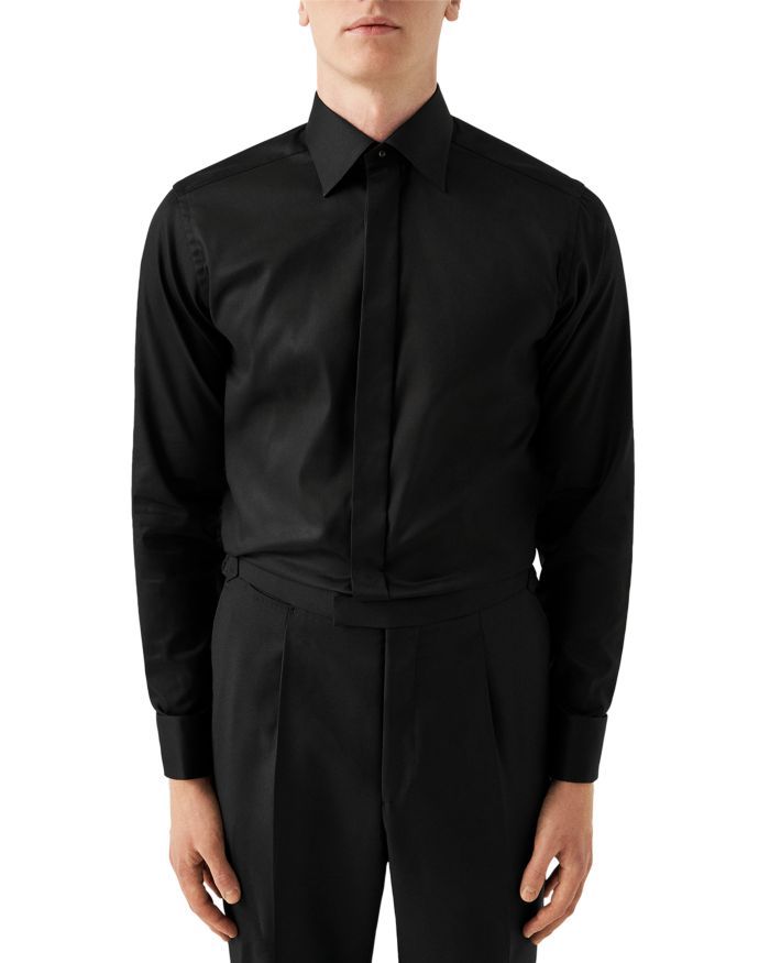 Slim Fit Twill Fly Front Formal Shirt
