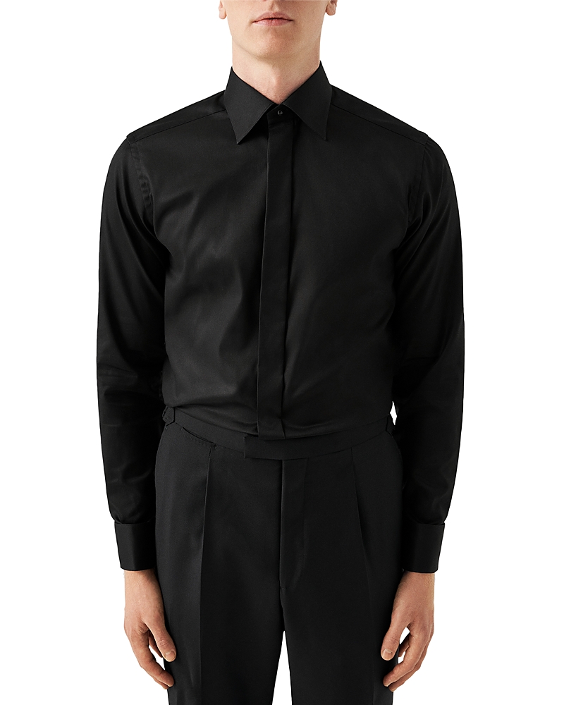 Eton Slim Fit Pin Dot Pique Button Front Shirt In Black