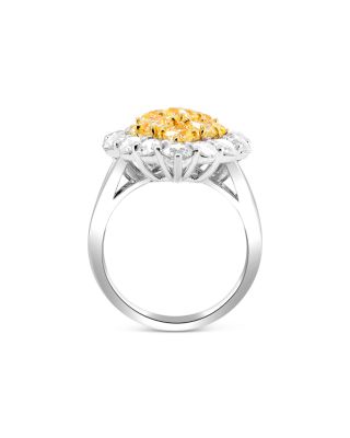 18K Gold Yellow Diamond Halo Ring, 4.4 tcw