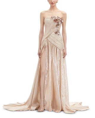 Oscar de la Renta - Strapless Orchid Trim Gown