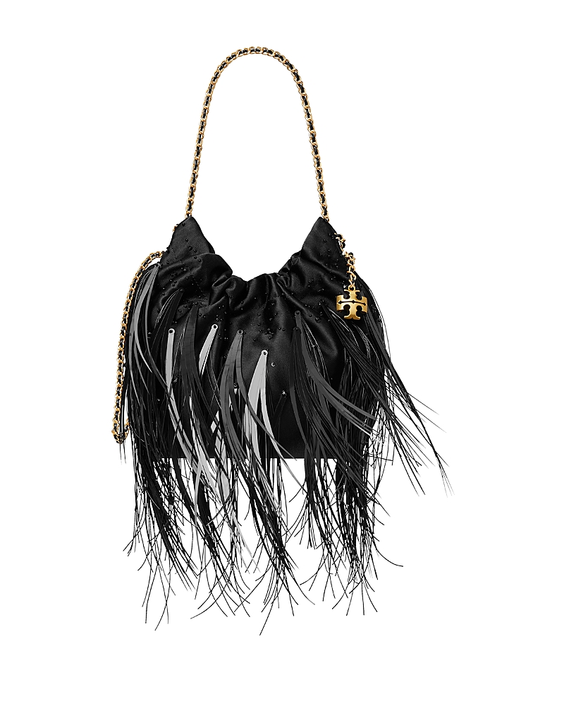 Tory Burch Mini Fleming Feather Drawstring Bag In Black