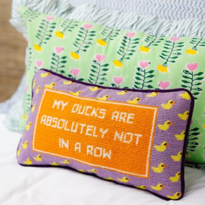 Ducks in a Row Needlepoint Pillow, 14" x 8"