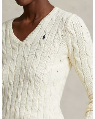 Women's Cable Knit Cotton V Neck Sweater