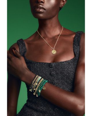 Wicked x Sydney Evan 14K Yellow Gold Black Spinel & Emerald Enamel Moth Charm Bracelet