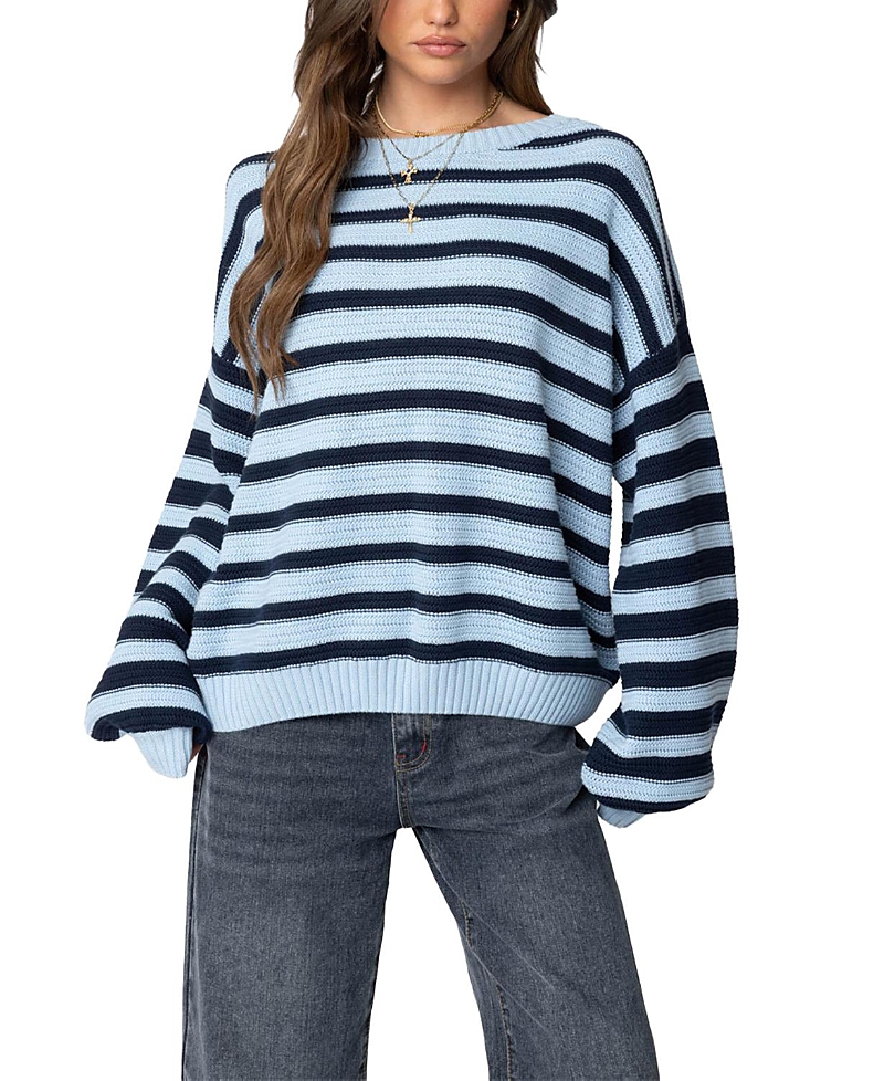 Edikted Aerin Oversize Stripe Cotton Sweater In Blue And Navy