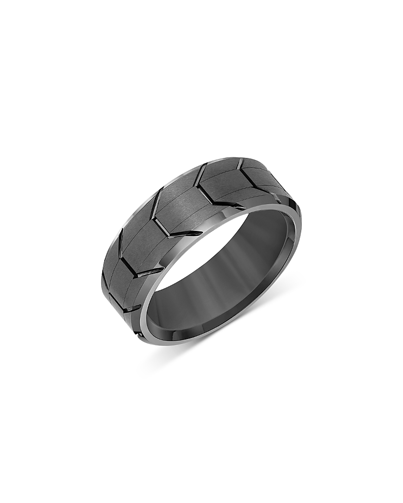 Bloomingdale's Fine Collection Men's Bevel Edge Tire Tread Texture Band In Dark Gray Tungsten In Gray
