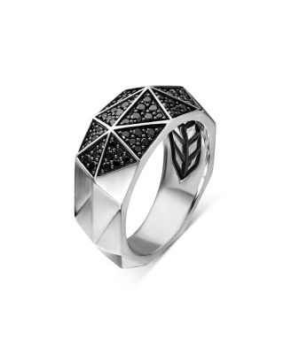 Men's Sterling Silver Faceted Black Diamond Pav&eacute; Ring