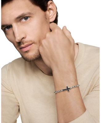 Men's Pav&eacute; Cross Bracelet in Sterling Silver with Black Diamonds, 5mm