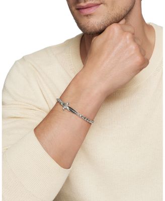 Men's Sterling Silver Waves Black Diamond Pav&eacute; Dagger Bracelet