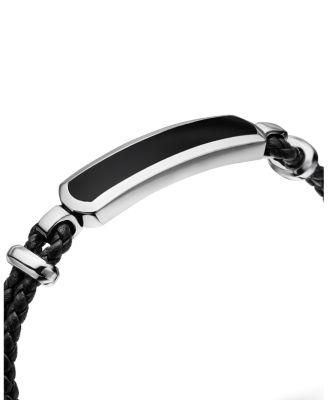 Men's Exotic Stone Station Black Leather Bracelet with Black Onyx
