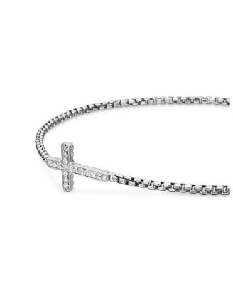 Petite Pav&eacute; Cross Chain Bracelet in Sterling Silver with Diamonds, 1.7mm