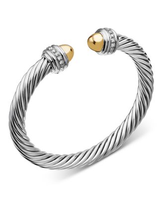 Cable Bracelet with 14K Yellow Gold Dome & Diamonds