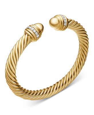 Classic Cablespira&reg; Bracelet in 18K Yellow Gold with Gold Domes and Diamonds, 7mm