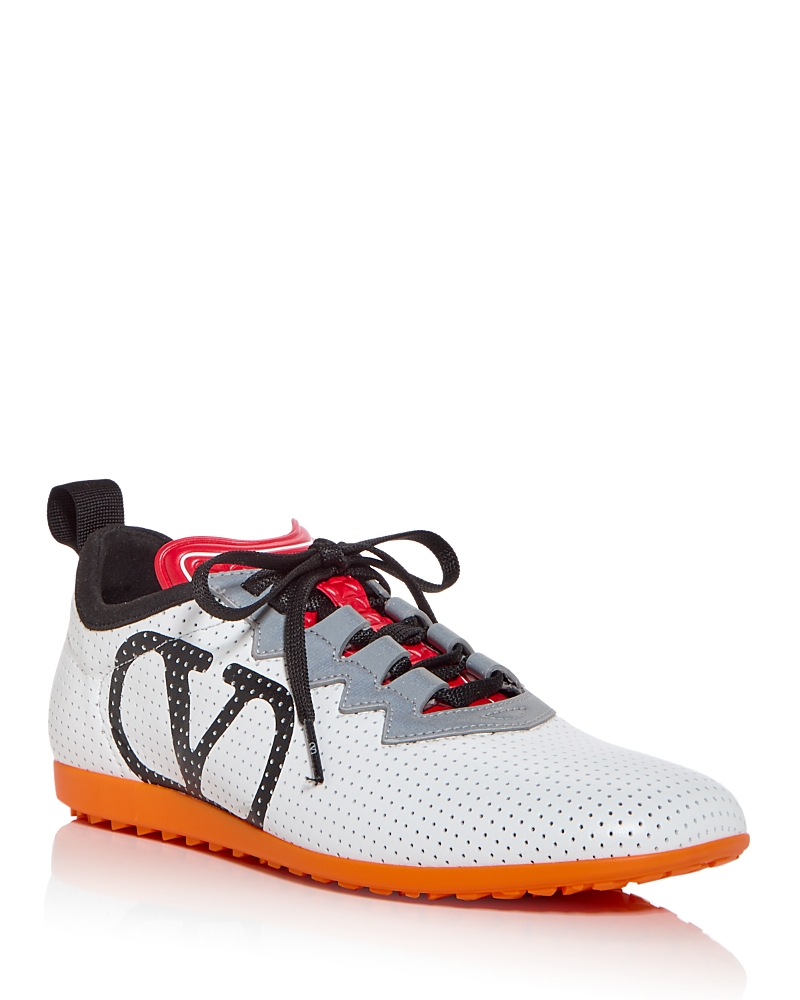 Valentino Chromathon Low-top Sneakers In Perforated Leather In White Multi