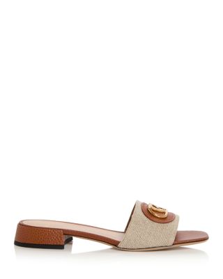 Women&#39;s VLogo Leather and Canvas Slide Sandals 