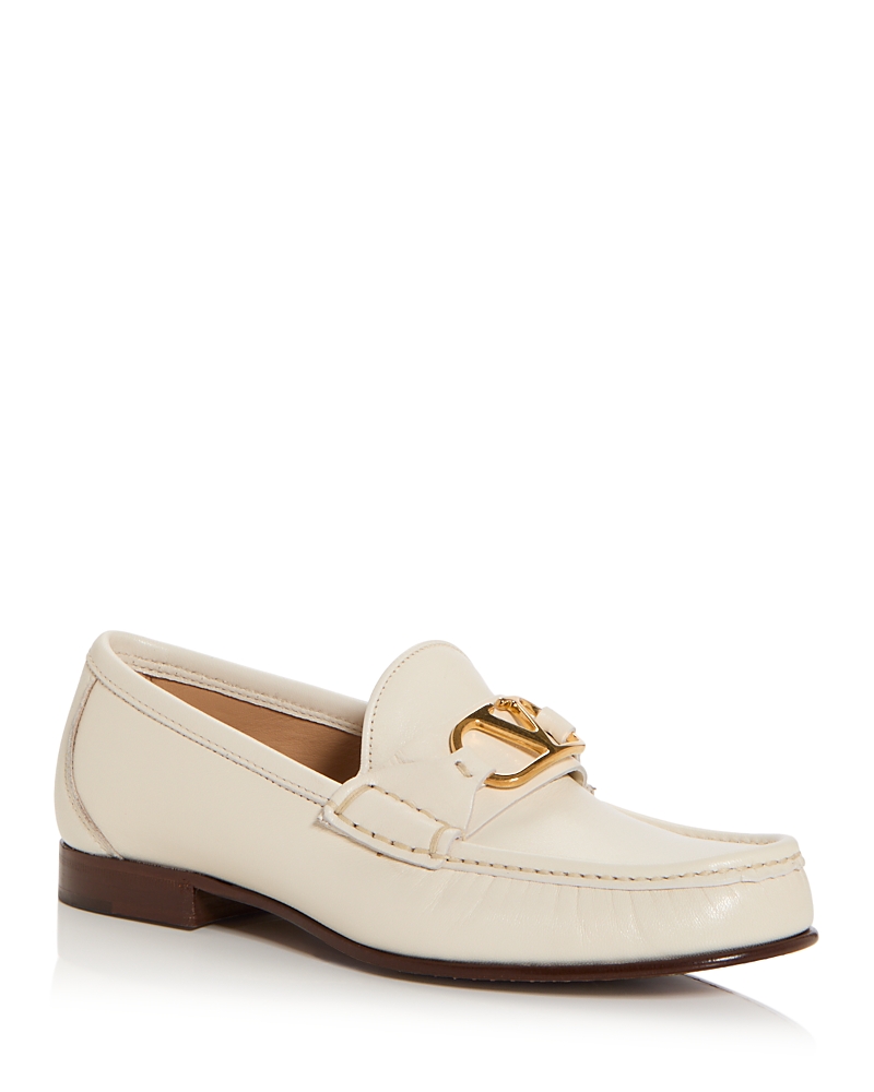 Valentino Vlogo Leather Medallion Loafers In Ivory