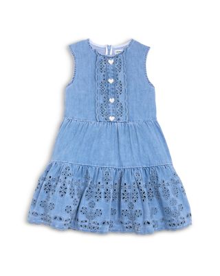 Self-Portrait - Girls' Eyelet Embroidered Denim Mini Dress - Little Kid, Big Kid